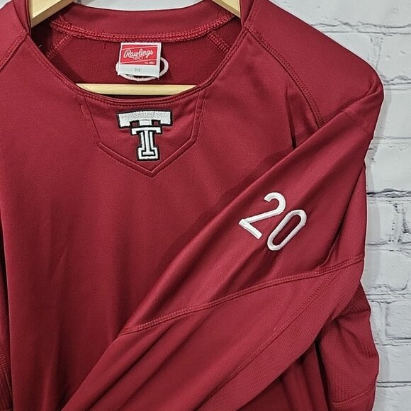 Rawlings Athletic Top Red Maroon Mens M Medium Long Sleeve Number 20 - Picture 5 of 12